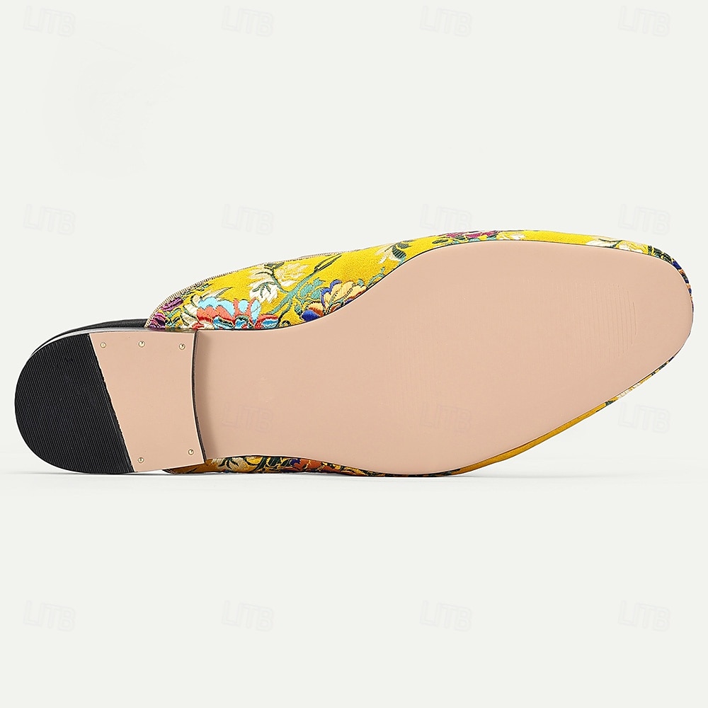 Gele premium runderleren muiltjes voor heren met levendige bloemenborduursels en kwastjesdetails – chique schoenen voor zomerse bijeenkomsten en informele festiviteiten 2026 - $99.99 –P6
