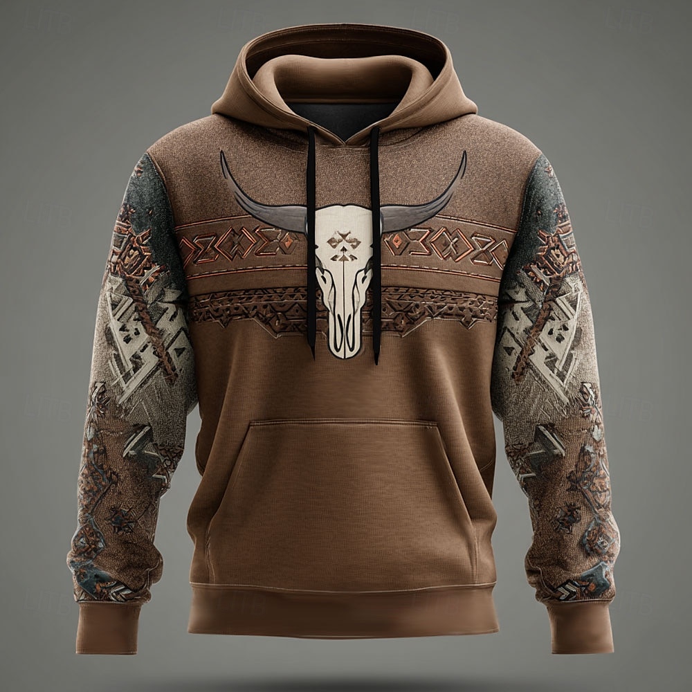Herre Cowboy Hettegensere Genser Hattetrøje Hettegenser Crew-hals Etnisk 3D-utskrift Ferie Reise Gateklær Blå Brun Snorer 3D Høst Vinter Designer 2025 - $26.99 –P1