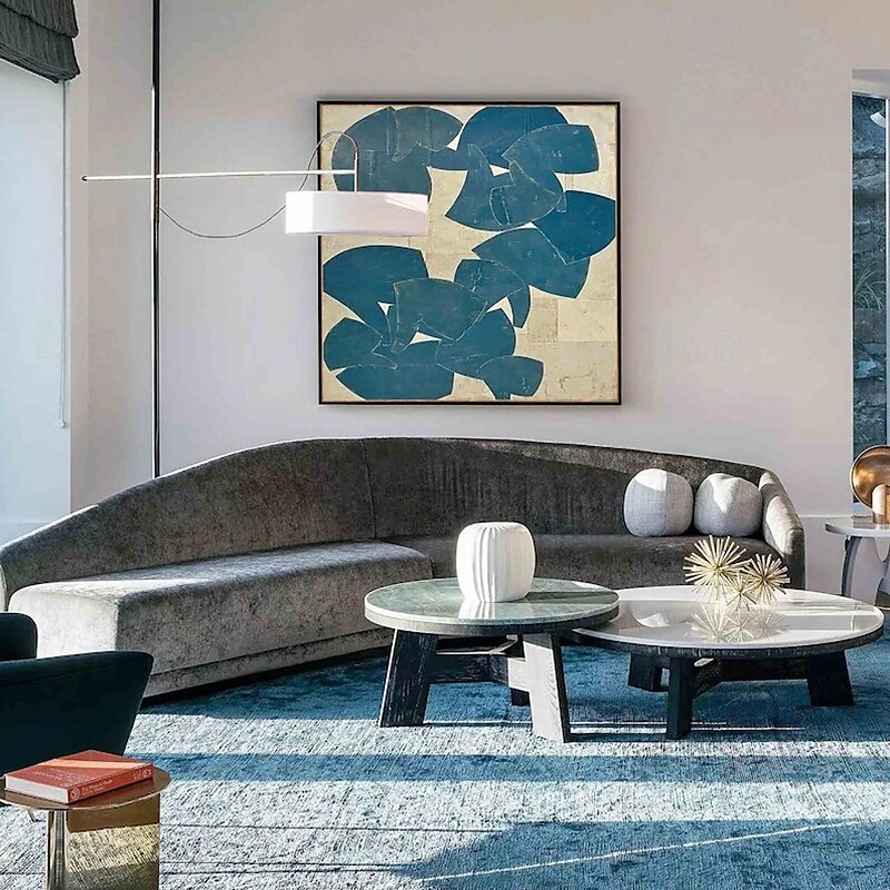 Handmade Oil Painting Canvas Wall Art Decoration Modern Abstract Blue-White Block for Home Decor Stretched Frame Hanging Painting/Rolled Frameless Unstretched Painting 2025 - $57.99 –P7