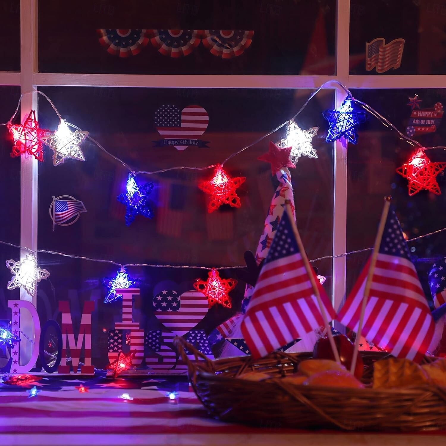 1 Pc 3M-20 LED Star String Lights Red, White, Blue Vine Weaving Pentagram Light String July 4th Independence Day Party Patriotic Atmosphere Decorative Light AAA Battery Box 2025 - $14.49 –P3