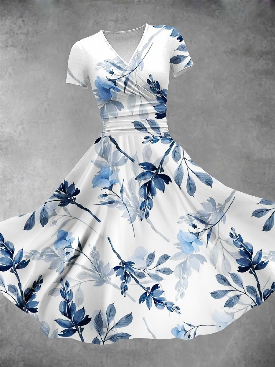 Pentru femei Rochii Midi Rochie de vară Rochie Fit And Flare Petrecere Casual Zilnic Concediu Fit regulat Floral Grafic Manșon scurt În V Galben Roșu-aprins Albastru piscină Mov Vară 2025 - $27.99 –P1
