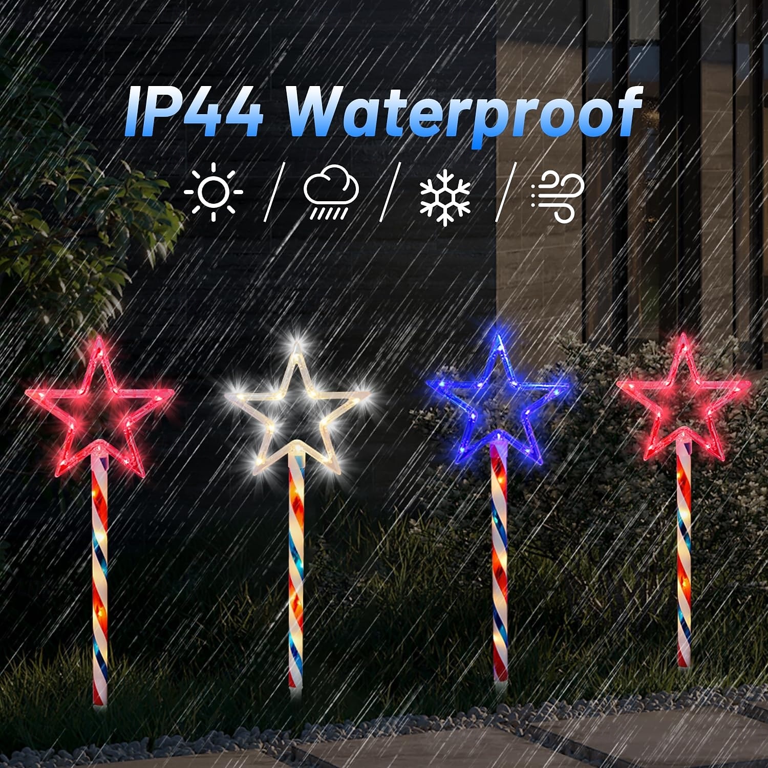 1 Pack Patriotic 6 LED Outdoor Solar Pathway Lights Waterproof Red, White, Blue Five Pointed Star Ground Light, 4th of July Independence Day 250th Anniversary Memorial Day for Garden Path Party 2026 - $26.99 –P6