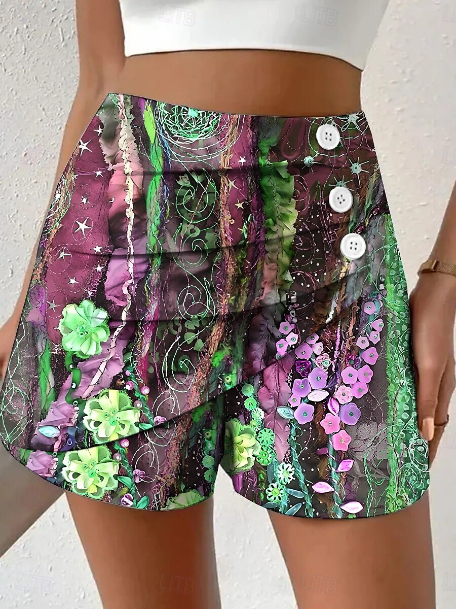 Femmes Chinos Shorts Vacances ancien Style Ethnique Court Taille haute Fleuri Graphique Plissé Micro-Élastique Formel Vacances Rue Violet Bleu œuf de mer Jaune Été Printemps Coupe régulière de 2025 ? $17.99 –P3