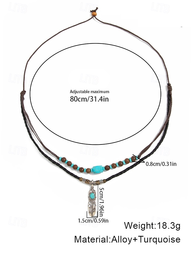Men's Vintage Feather Pendant Necklace with Turquoise Beads – Tribal Style Leather Rope Jewelry for Festivals, Travel and Everyday Casual Wear 2026 - $9.99 –P8