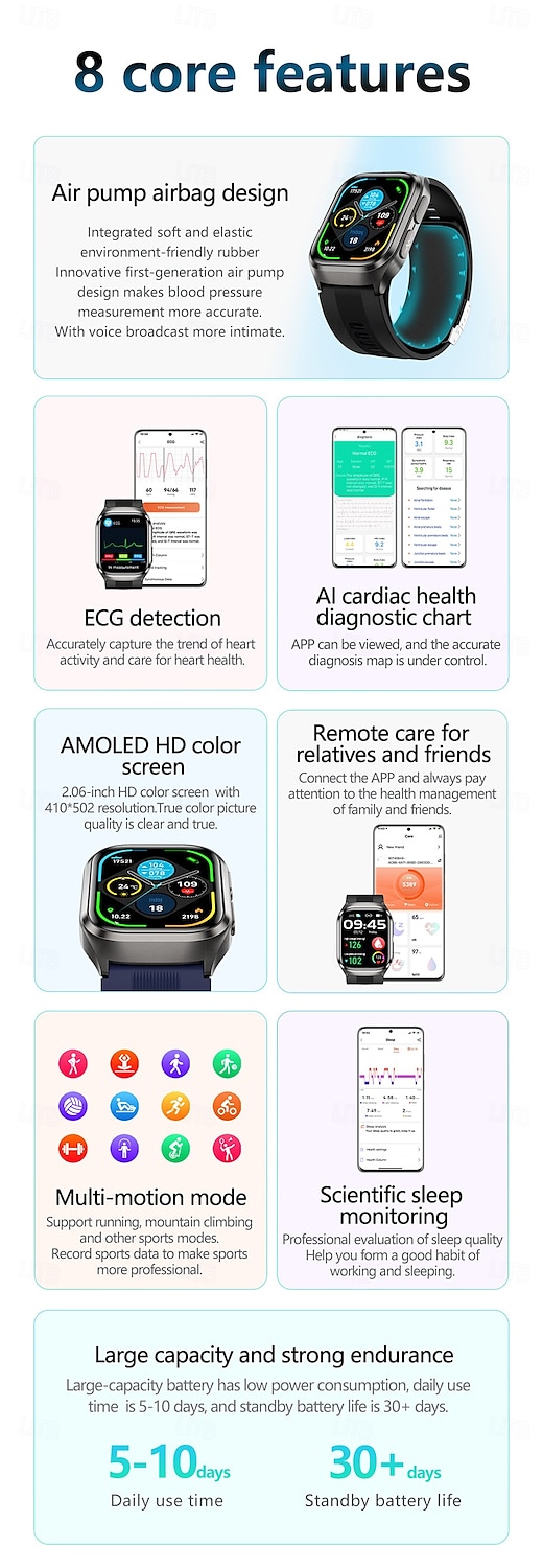 Воздушный насос Тип подушки точное измерение артериального давления ЭКГ электрокардиограмма мониторинг температуры шагомер Совместимость Bluetooth вызов с Android iOS Для женщин мужчин Долгий режим 2026 - $153.99 –P2