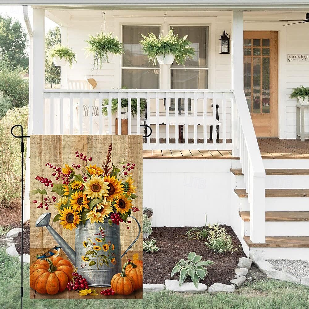 Halloweenská zahradní vlajka na Den díkůvzdání - oboustranný sezónní banner na zahradu pro podzimní dekorace - odolná a povětrnostním vlivům odolná polyesterová vlajka pro venkovní trávník, verandu nebo zahradní dekoraci 2025 - $7.99 –P13