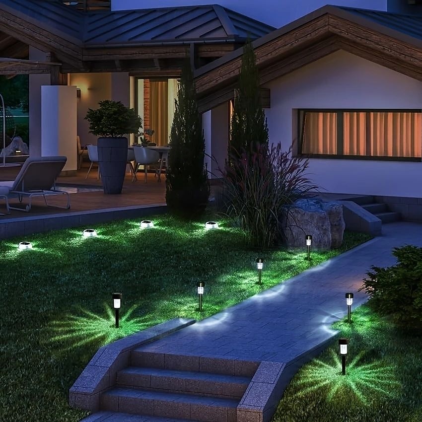 10/20 peças de luzes solares LED para áreas externas, luzes de aço inoxidável com interruptor automático de mudança de cor, adequadas para jardim, entrada de garagem, gramado, natal, dia das bruxas, de 2025 por $20.99 –P7