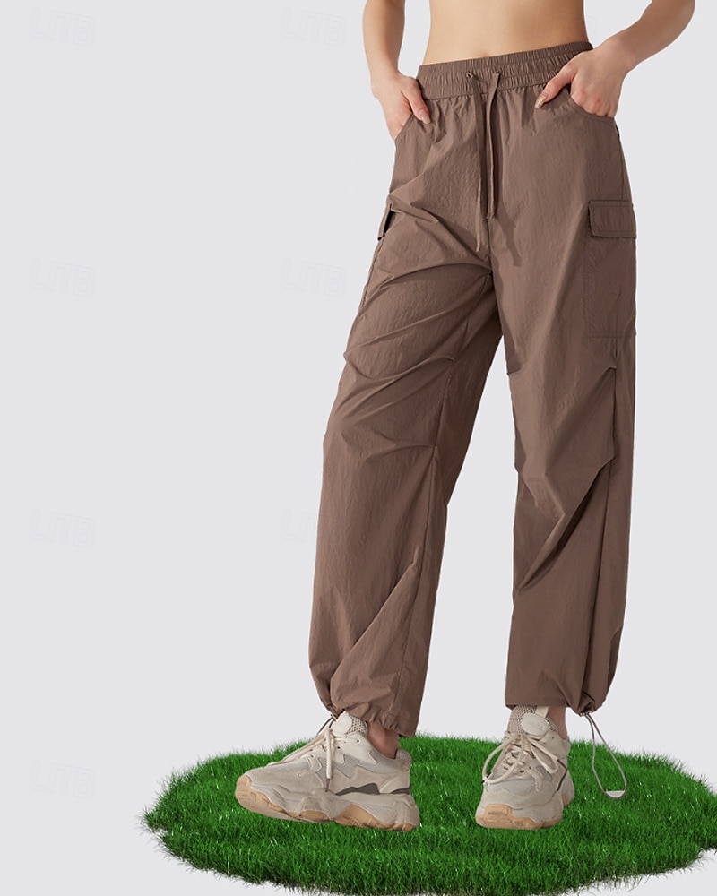 Damen Cargohosen Wanderhosen Gerade geschnittene Hose Außen Normale Passform Wasserdicht Sonnenschutz Winddicht Schnelltrocknend Unterteile Kordelzug Leicht Schwarz Khaki Camping / Wandern 2025 - $27.99 –P1