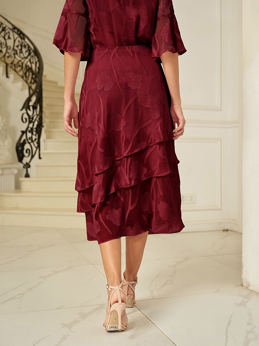 Dame الالتفاف Elegant Midi Medium Midje Skjørt Blomster Multi Layer Uelastisk Fest Avslappet Vin Sommer Chiffon 2025 - $59.99 –P2