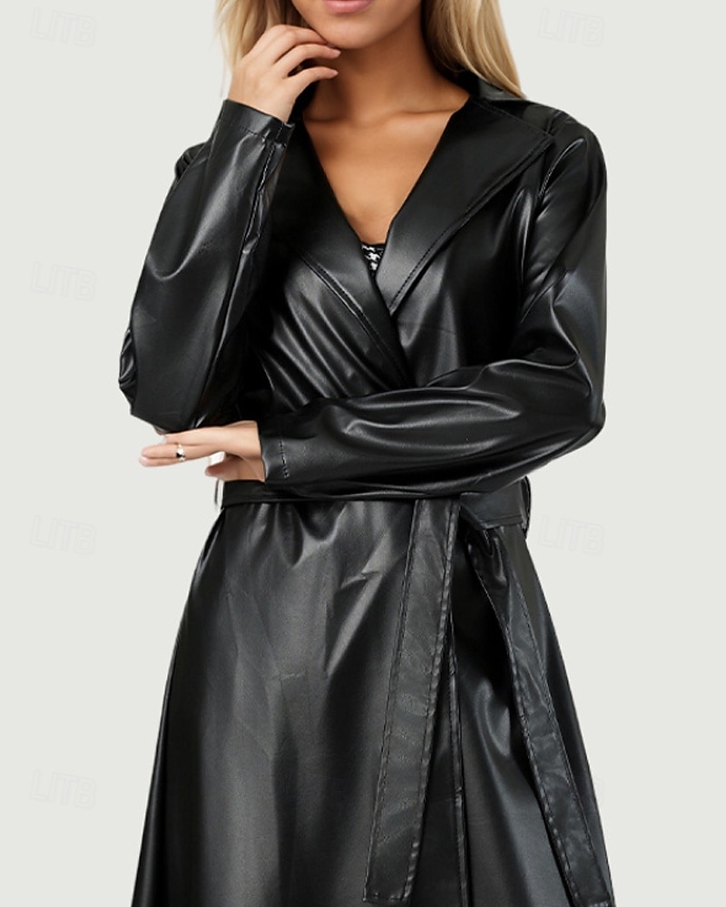 Damen Trenchcoat Warm Bequem Tasche Aktiv Mode Einfach Ausgehen Wochenende Offene Vorderseite Lang Umlegekragen Normale Passform Langarm Oberbekleidung Schwarz Herbst Winter 2025 - $34.99 –P5