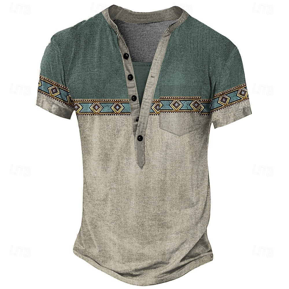 Herren Grafik Geometrisch Stammes T Shirt Henley Hemd T-Shirt Kurzarm Vintage Designer Basic Outdoor Lässig Täglich Sommer Hellgrün Violett Marineblau Dunkelgrün Henley Henley T-Shirt 2025 - $19.99 –P4