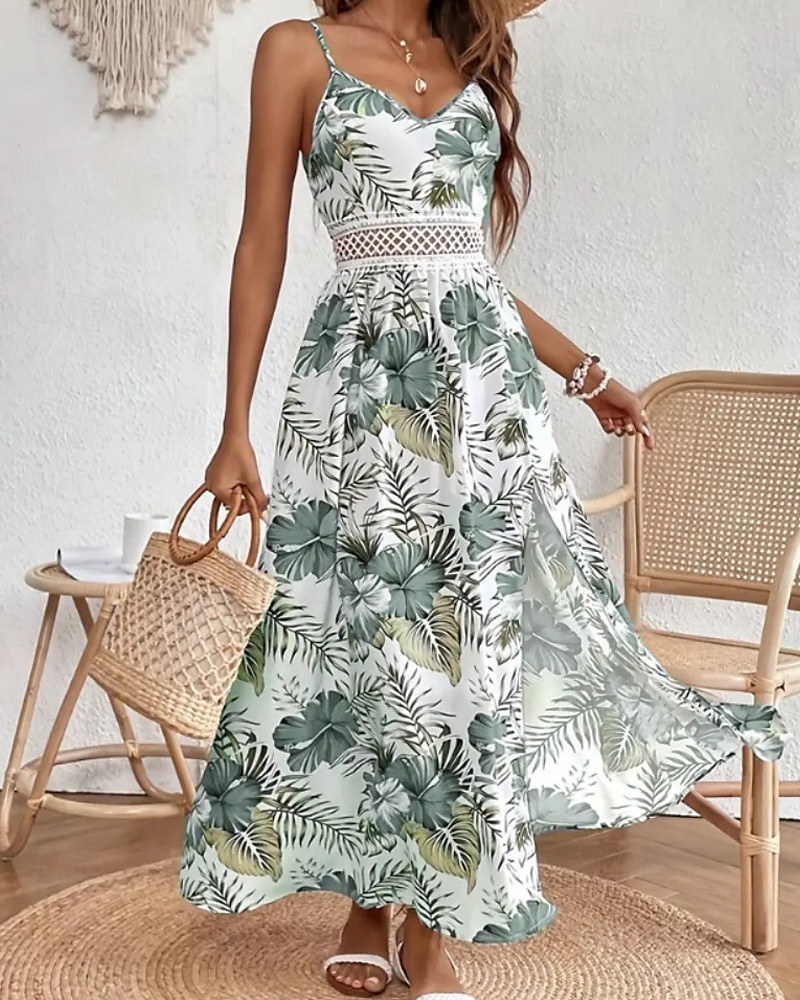 Dámské Midi šaty Květinové šaty Letní šaty Slip Dress Šaty s potiskem Módní Klasické Moderní Dovolená Denní Jdeme ven Běžný Květiny Bez rukávů Popruhy Rubínově červená Vodní modrá Trávová zelená Léto 2025 - $24.99 –P3