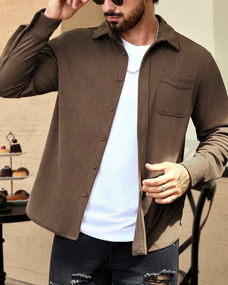 Per uomo Giacca Leggera Giacca in Velluto a Coste Giacca Casual Vacanza Quotidiano Resistente all'usura Tasca Primavera Autunno Semplice Moda Classico Bavero Regolare Nero Blu marino Cammello Marrone del 2025 a $24.99 –P10