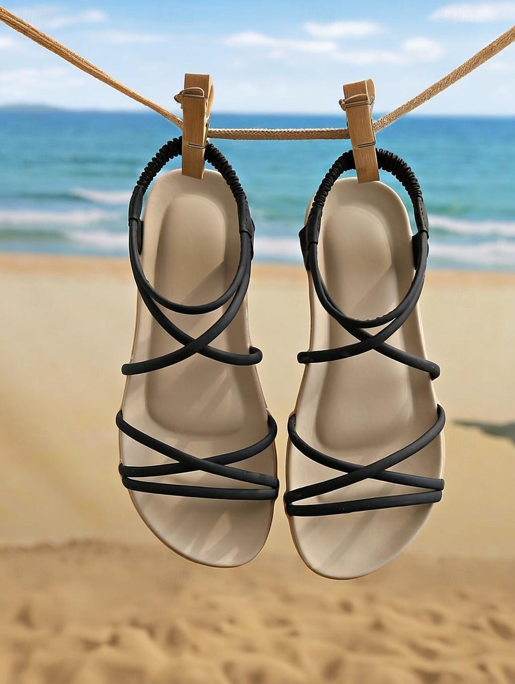 Sandales plates beiges à brides élastiques pour femmes – Chaussures de plage légères et minimalistes pour les vacances d'été, les tenues de villégiature et les tenues décontractées du quotidien de 2025 ? $19.99 –P1