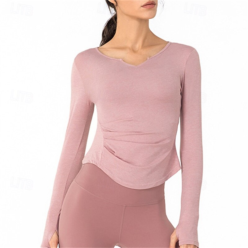 Women's Sports shirts V-neckline Skin Friendly Softness Breathable Wrinkles Long Sleeve Sports Solid Color Top For Pilates Zumba Running Activewear 2025 - $13.99 –P2