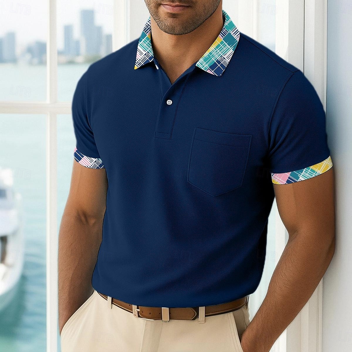 Men's Golf Shirt Vacation Business Classic Short Sleeve Fashion Basic Solid Color Plaid Buttons Summer Spring Spring &  Fall Regular Fit White Pink Navy Blue Green Golf Shirt 2025 - $22.99 –P6