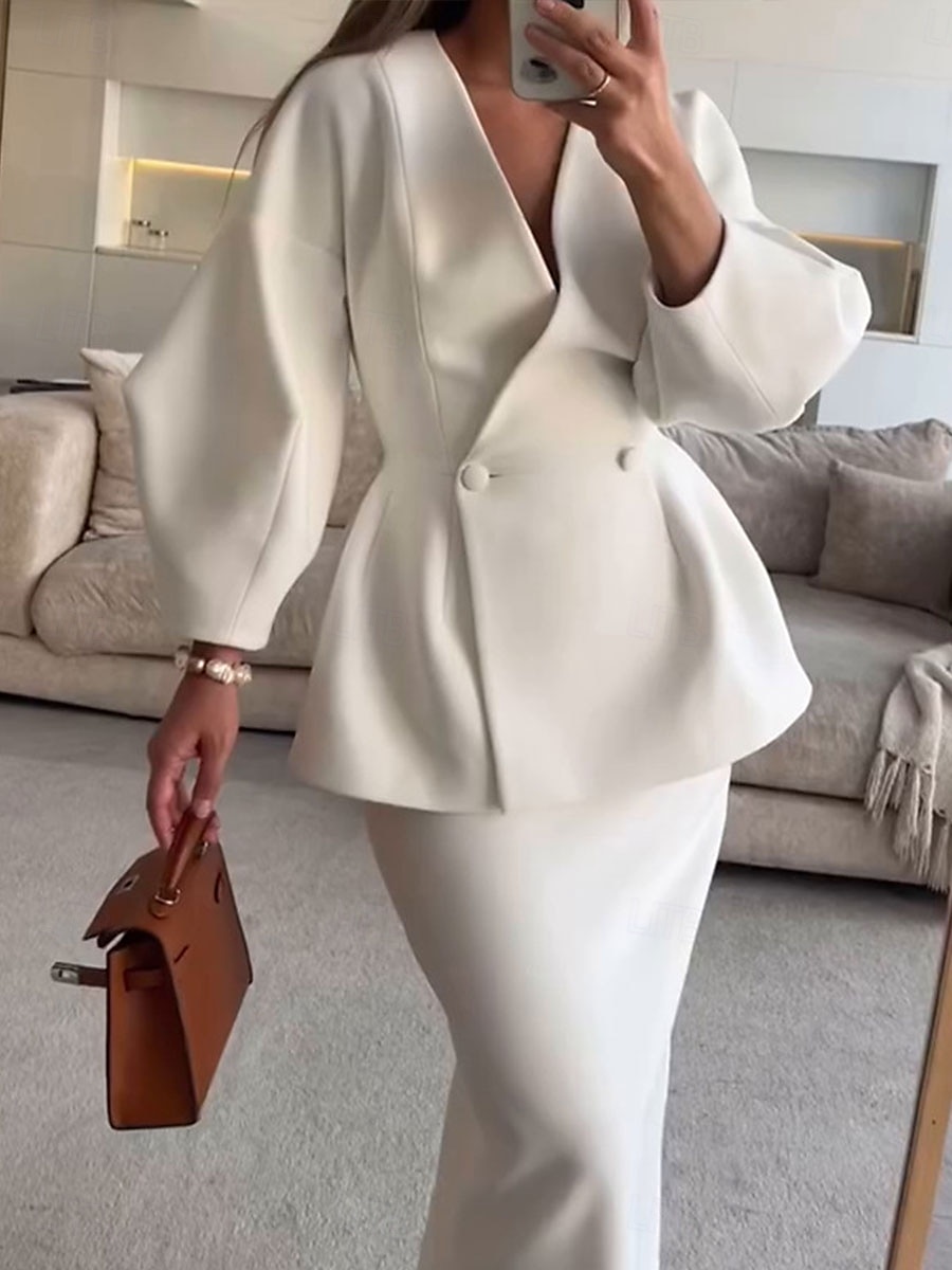 Ensembles de Robes Robe Mère de la Mariée Formelle Invitée de Mariage Élégante Col en V Longueur au Sol Polyester Manches Longues avec Boutons de 2025 ? $179.99 –P3