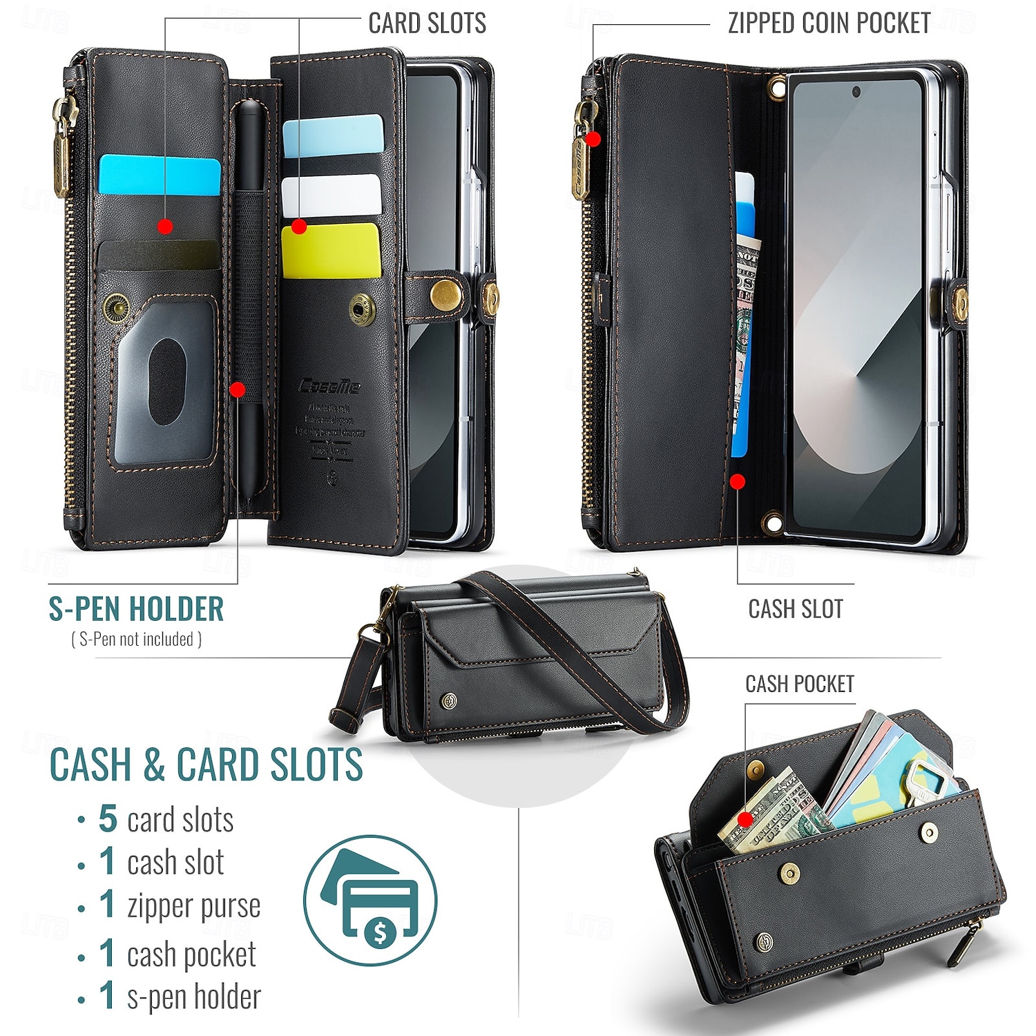 telefone Capinha Para Samsung Galaxy Z Fold Capa para Cartão Wallet com cordão com pulseira Pata de Apoio TPU Couro PU de 2025 por $24.99 –P2