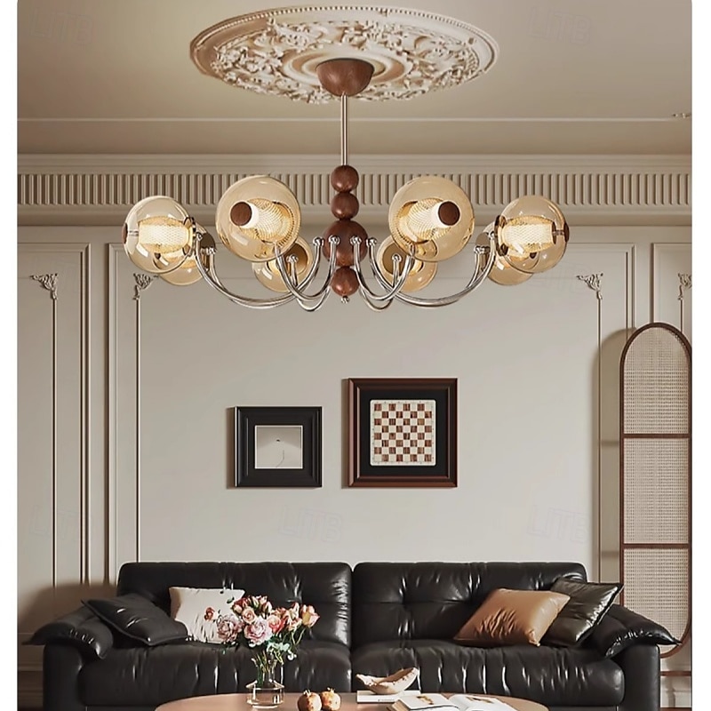 French Mid - Century Wood & Glass Chandelier, American Retro, Multi - Room Elegance 2025 - $906.29 –P6