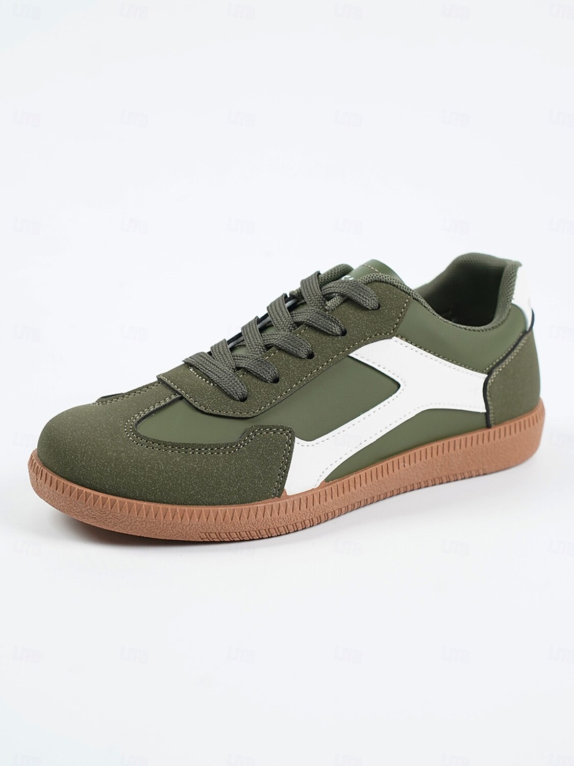 Sneakers da donna verdi con lacci: scarpe casual ispirate al retrò con dettagli a contrasto bianchi per passeggiate, scuola e commissioni quotidiane del 2025 a $24.99 –P1