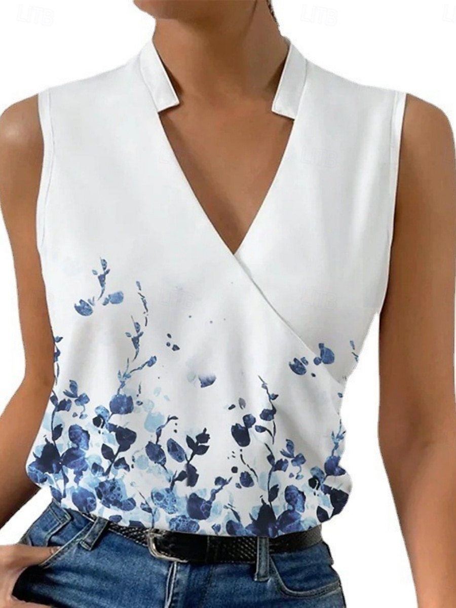 Dam Camisole linne Blommig Stylish Ledigt Ärmlös V-hals Vanliga toppar Dagligen Mönster Rubinrött Blå Grön Grå Sommar 2025 - $18.99 –P4