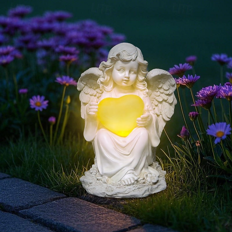 1 ks solární krajinná světla láska andělská ozdoba nádvoří venkovní socha dekorace pryskyřičná světla 2025 - $27.99 –P7