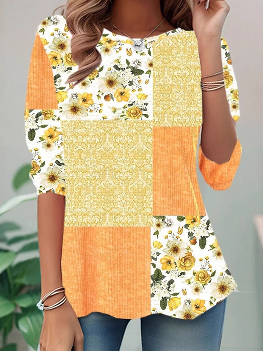 Pentru femei Tricou Floral Grafic Modă Casual Manșon Lung Stil Nautic Topuri obișnuite Zilnic Imprimeu Roz Îmbujorat Albastru celest Portocaliu Vară Primăvară Toamnă 2025 - $22.99 –P2