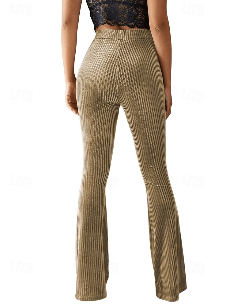 Women's Corduroy Pants Bell Bottom Fashion Streetwear Full Length Natural Plain Elastic Waist Outdoor Comfortable Outdoor Street Weekend claret Deep Green Apricot Grey Fall Regular Fit 2025 - $20.99 –P10