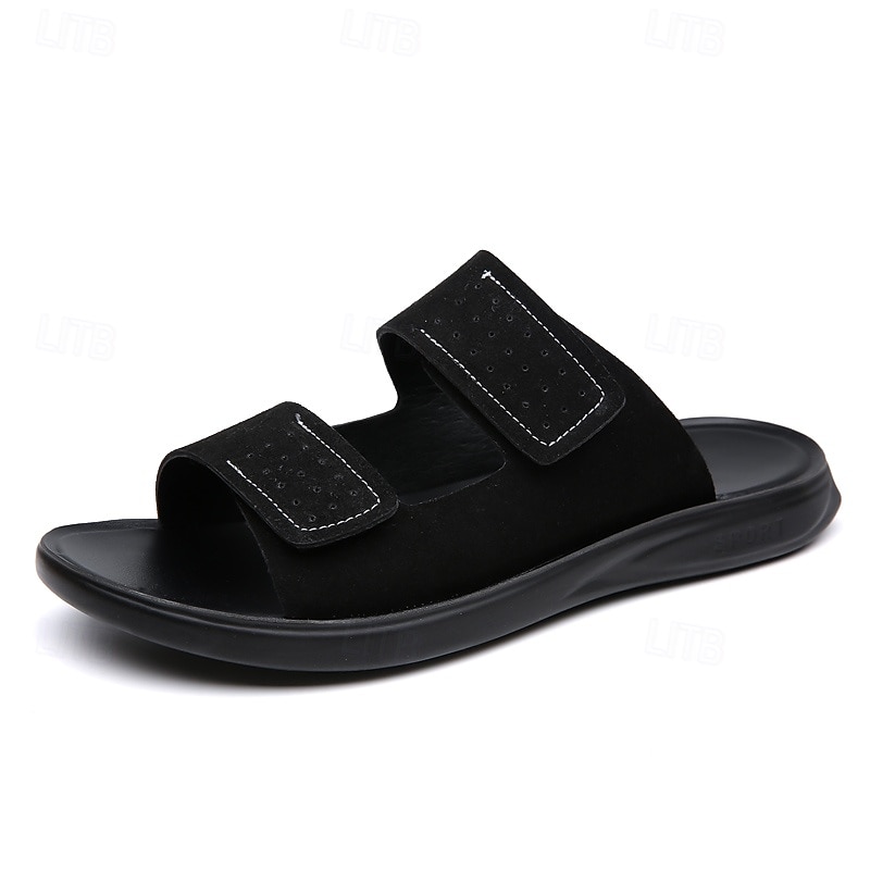 sandales en similicuir marron pour hommes avec design perforé fermeture velcro réglable légères et respirantes idéales pour les voyages d'été et les journées à la plage de 2026 ? $46.99 –P2