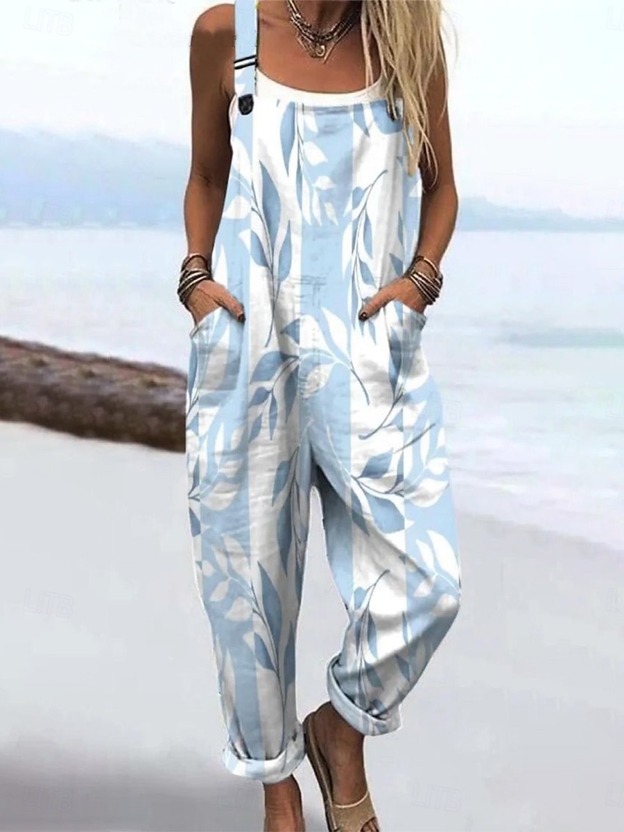 Dame Jumpsuit Ferie Årgang Fritid Full lengde Høy Midje Blomstret Grafisk Snorer Uelastisk Feriereise Gate Avslappet Mørk Navy Himmelblå Oransje Grønn Sommer Vår Høst Løstsittende 2025 - $26.99 –P1