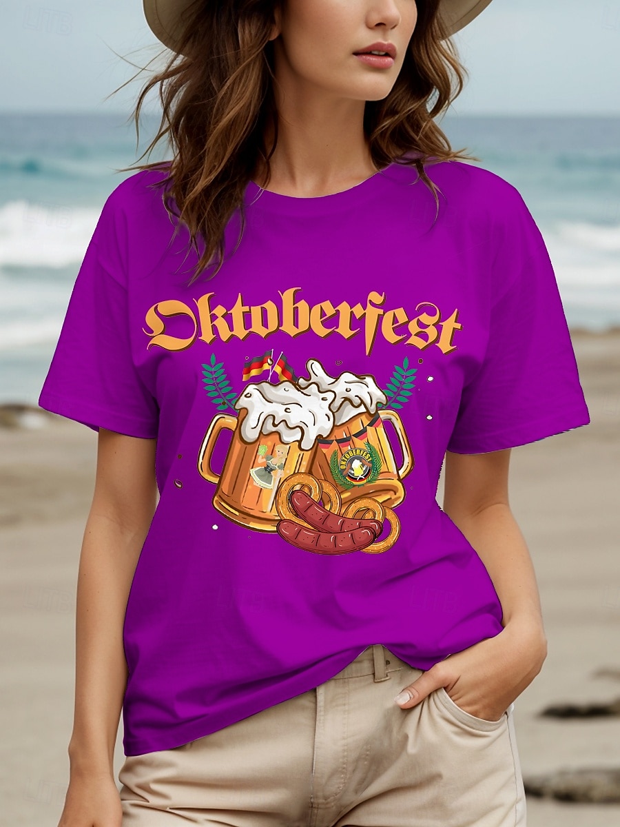 Fête d'Octobre Femmes T-shirt Graphique Lettre ancien Élégant Classique Manche Courte Col ras du cou Col rond Hauts Réguliers Quotidien Week-end Imprimé Noir Blanche Jaune Rouge Bleu Été Printemps de 2025 ? $19.99 –P7