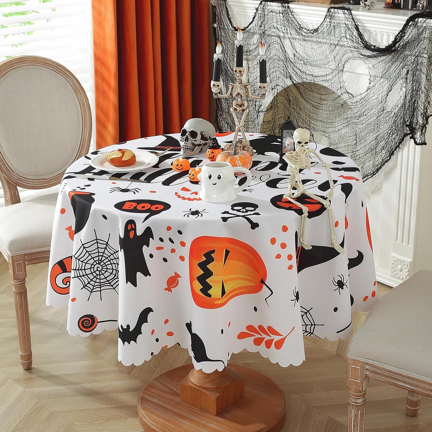 Toalhas de mesa de Halloween, toalha de mesa de abóbora de 150 cm de diâmetro, toalha de mesa retangular decorativa, toalha de mesa de cozinha para o dia de todos os santos para festa, festival, de 2025 por $12.49 –P7