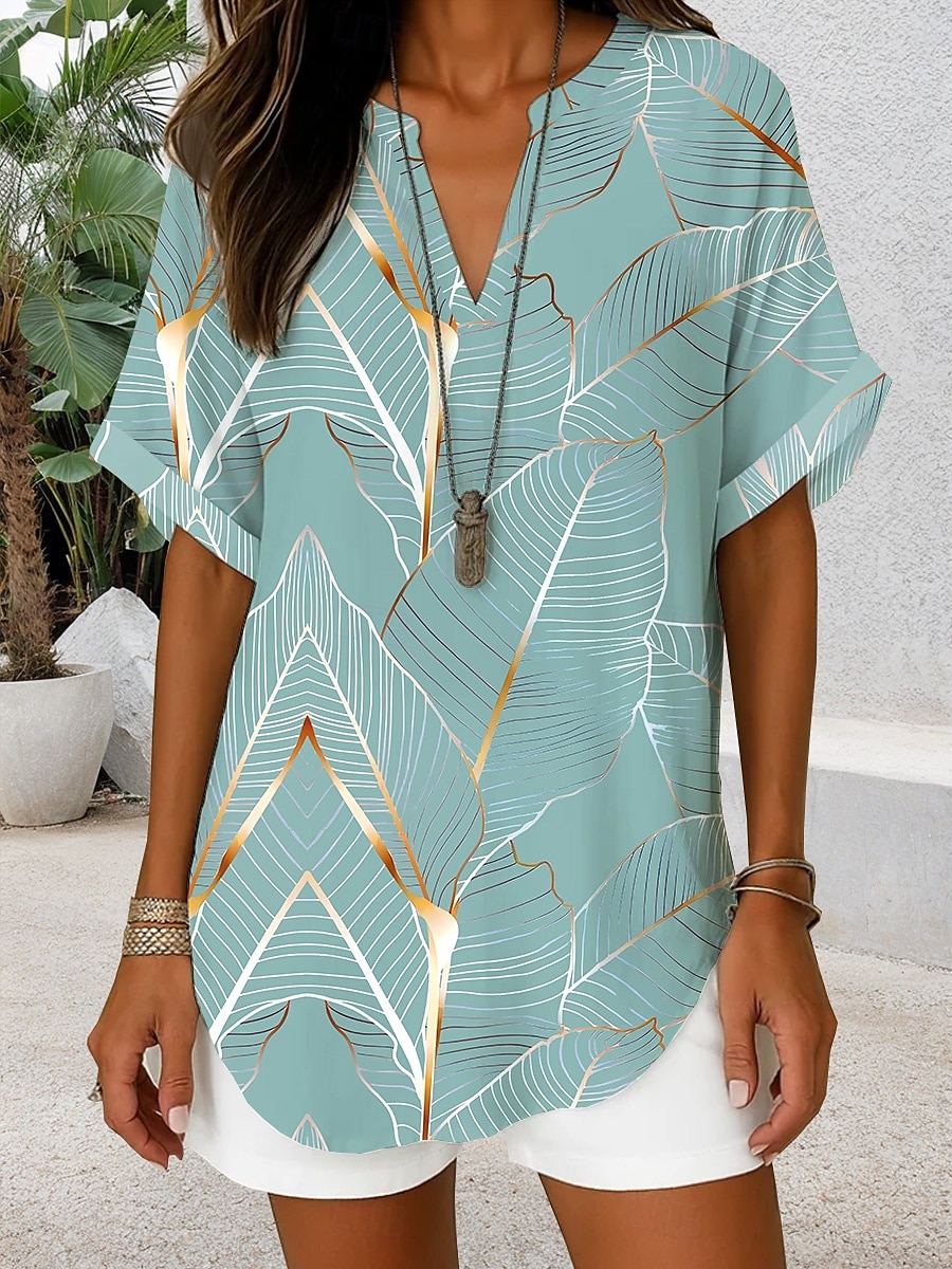 Blouse Femme Col V Ombre Graphique Géométrique Élégant Quotidien Chic Manches Courtes Hauts Quotidien Vacances Noir Vert Clair Bleu Vert Bleu Clair Été Printemps de 2025 ? $24.99 –P1