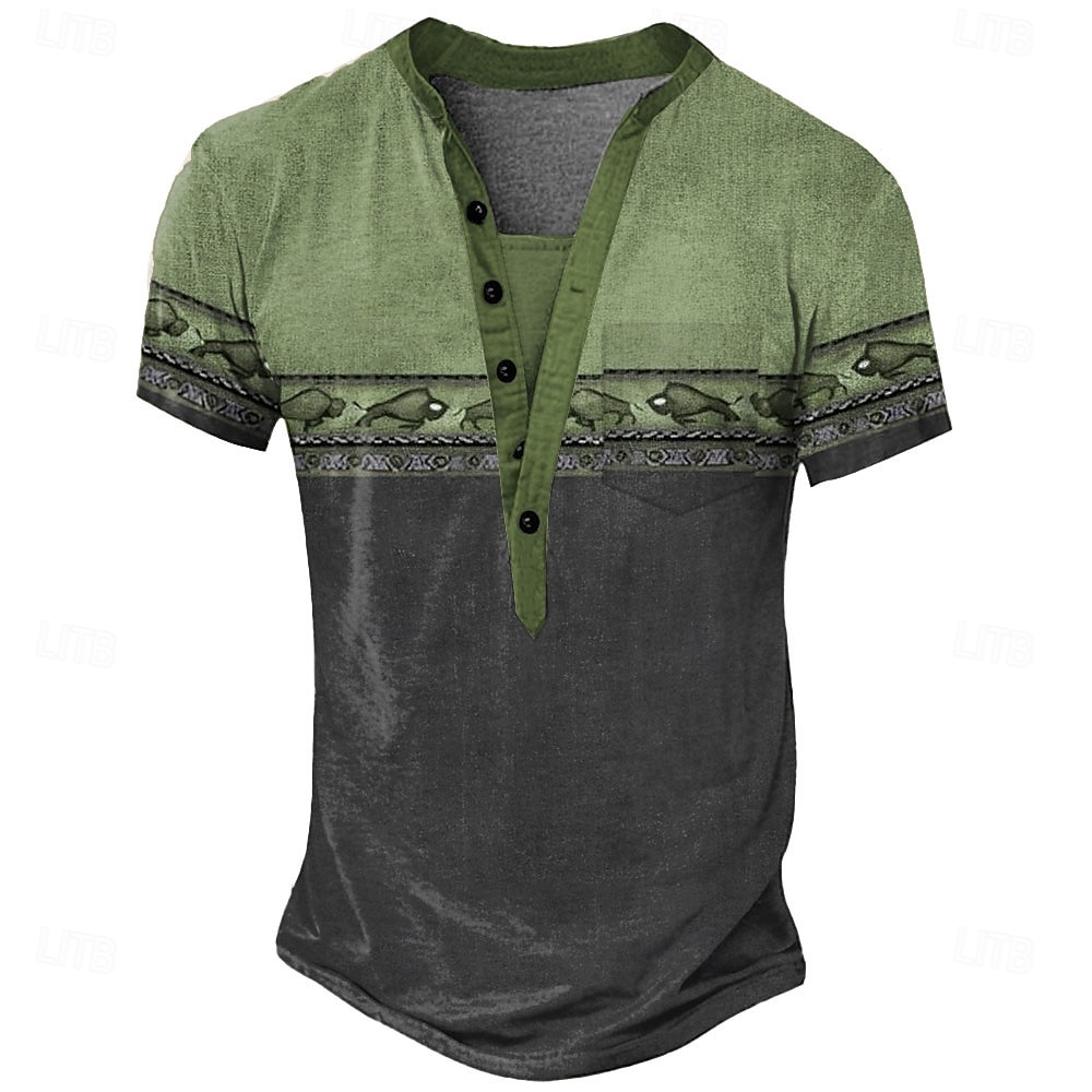 Homens Gráfico Tribal Étnico Camiseta Camisa Henley Camisetas Manga Curta Vintage Designer Básico Ao ar livre Casual Diário Verão Todas as Estações Verde Claro Azul Claro cáqui Henley Camiseta Henley de 2025 por $20.99 –P4