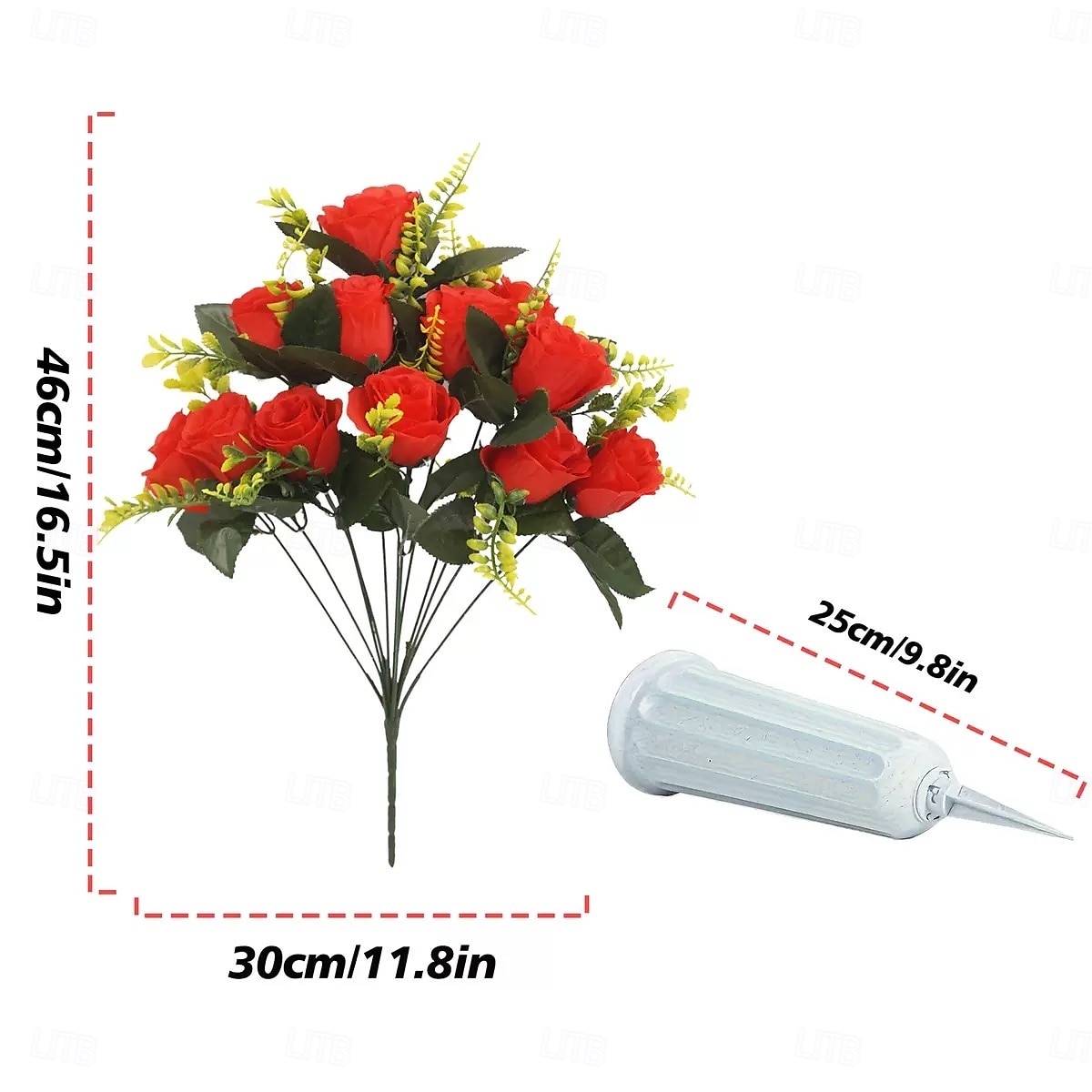 Grave and Memorial Artificial Flowers, 12 Heads Peacock Rose Half Bouquet with Vase, Faux Silk Floral Arrangement for Cemetery Decoration and Outdoor Use 2025 - $13.99 –P4