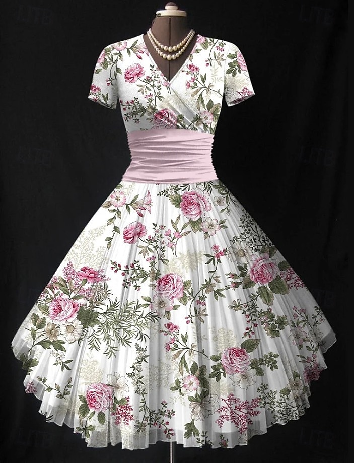 Damen Midikleid Sommerkleid Figurbetontes Kleid Urlaub Party Lässig Hochzeit Party Hochzeitsgast Normale Passform Blumen Grafik Kurzarm V Ausschnitt Schwarz Rosa Grün Beige Sommer 2025 - $27.99 –P1