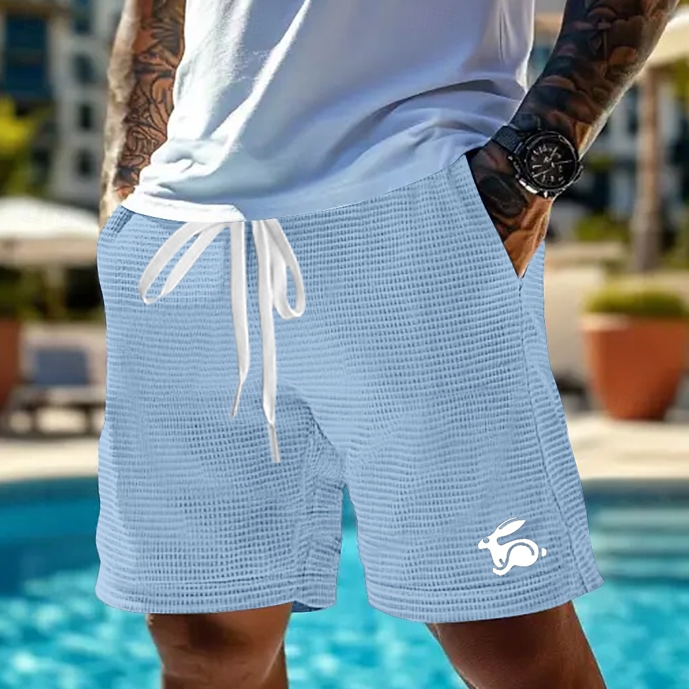 Herr Djur Kanin Våffelshorts Svett shorts Casual shorts Medium Midja Mode Casual Semester Joggning Träningspass Elastisk dragsko i midjan Shorts med fickor Designer Kläder 2025 - $21.99 –P1