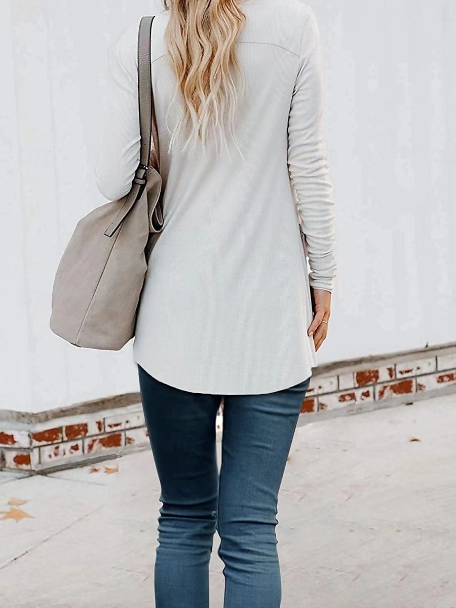 Dames Vrijetijdsjas Ademend Comfortabel Knop Zak Casual Effen Vakantie Straat Casual Alledaagse kleding Enkele rij knopen Normaal V-hals Normale pasvorm Lange mouw bovenkleding Wit Blozend Roze Khaki 2025 - $19.99 –P9