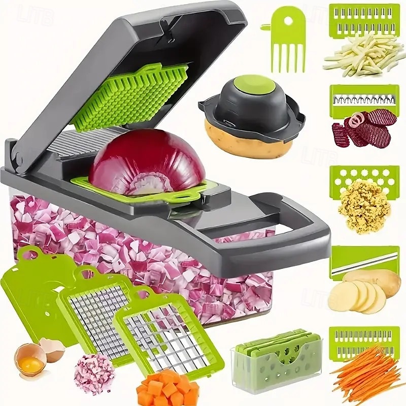 16-in-1 Manual Vegetable Chopper Set with Blades, Container, Slicer & Filter, Onion Carrot Garlic Cutter, Kitchen Gadget for Cooking, Father's Day Gift 2025 - $21.99 –P5