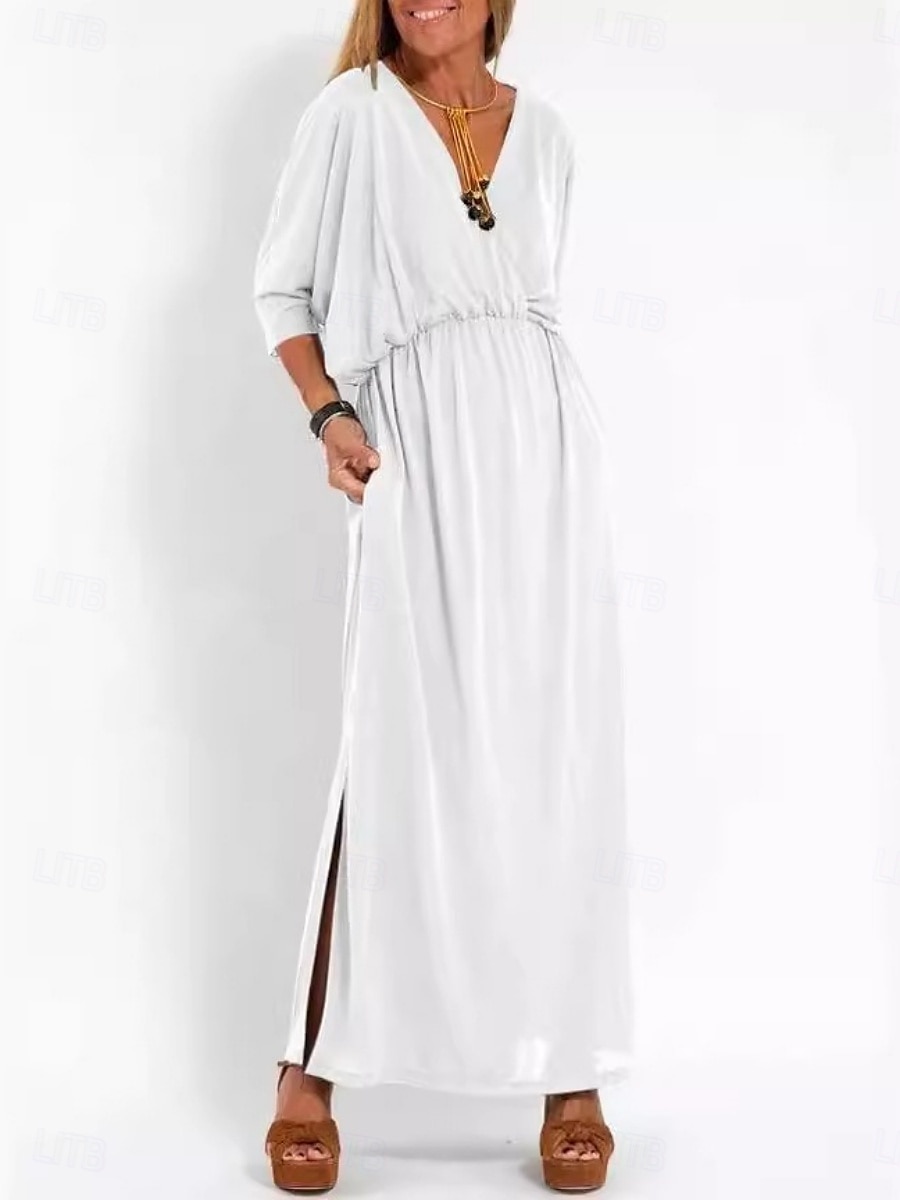 Per donna Abito maxi Abito a trapezio Abito Estivo Casual Quotidiano Vestibilità regolare Semplice Manica 3/4 Scollo a V Nero Bianco Rosa Azzurro cielo Estate del 2025 a $27.99 –P4