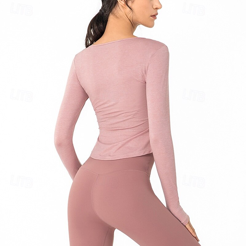 Women's Sports shirts V-neckline Skin Friendly Softness Breathable Wrinkles Long Sleeve Sports Solid Color Top For Pilates Zumba Running Activewear 2025 - $13.99 –P3