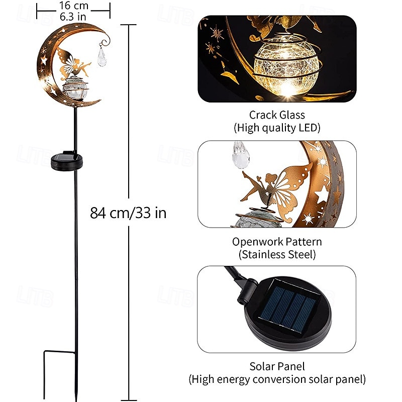 1 Pc Garden Solar Light Outdoor Decorative Light Moon Fairy Angel Lawn Light Waterproof Warm Light LED Light for Villa Yard Channel Lawn Terrace Garden Decoration 2026 - $25.99 –P9