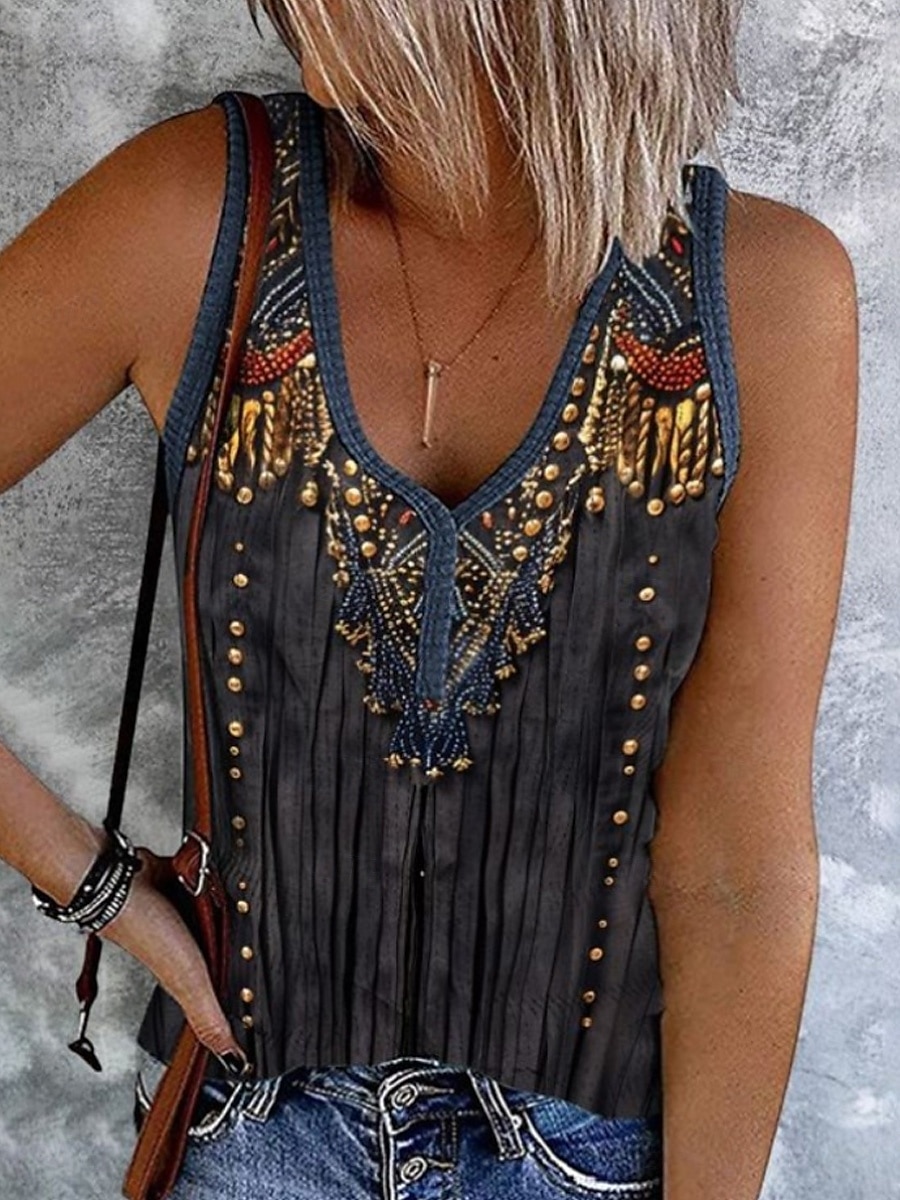 Pentru femei Camisole Tank Top Grafic Boemia Epocă Stilat Fără manșon Fără mâneci În V Crop Tops Zilnic Imprimeu Negru Galben Roșu-aprins Albastru piscină Trifoi Vară Primăvară 2025 - $17.99 –P4