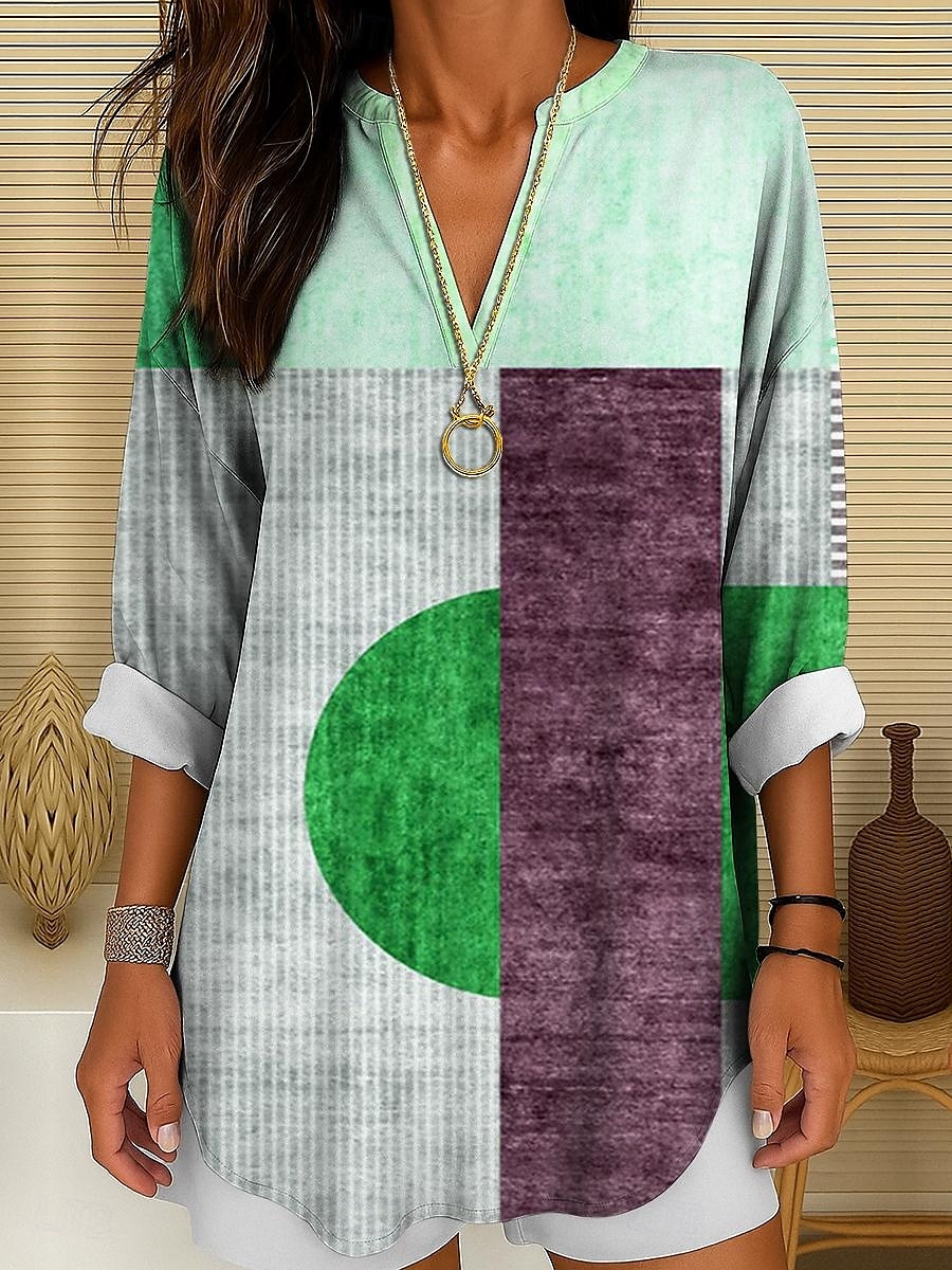 Blouse Femme Manches Longues Tops Tunique Graphique Géométrique Pois Élégant Style Col V Classique Tops Quotidien Vacances Imprimé Jaune Rouge Bleu Violet Orange Été Printemps de 2025 ? $24.99 –P7