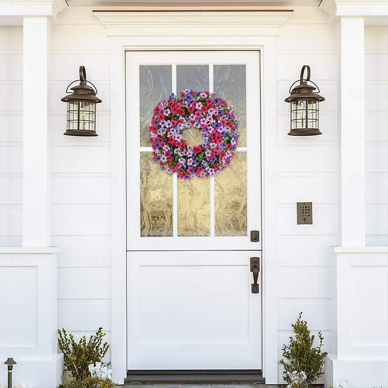 Artificial Eucalyptus and Violet Wreath for Front Door, Faux Greenery Floral Wreath for Home Decor, Wall Hanging and Holiday Decorations 2025 - $27.99 –P3