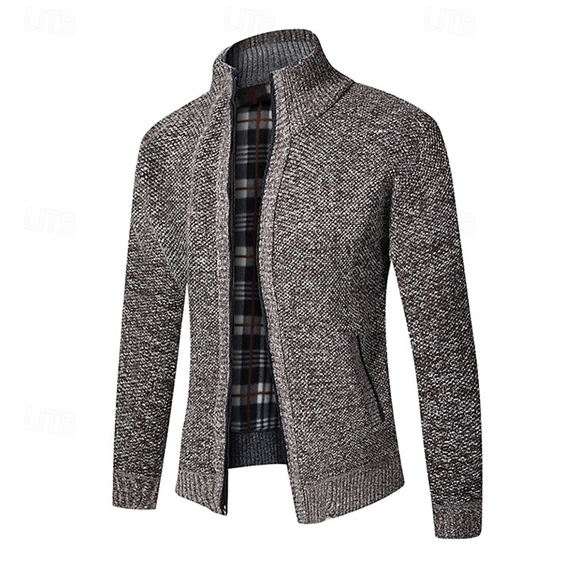 Herren Pullover Strickjacke Gerippt Stricken Normale Oberteile Gestrickt Einfach Stehkragen Aufwärmen Moderne zeitgenössische Lässig Alltagskleidung Bekleidung Frühling & Herbst Weinrot Schwarz M L XL 2025 - $25.99 –P3
