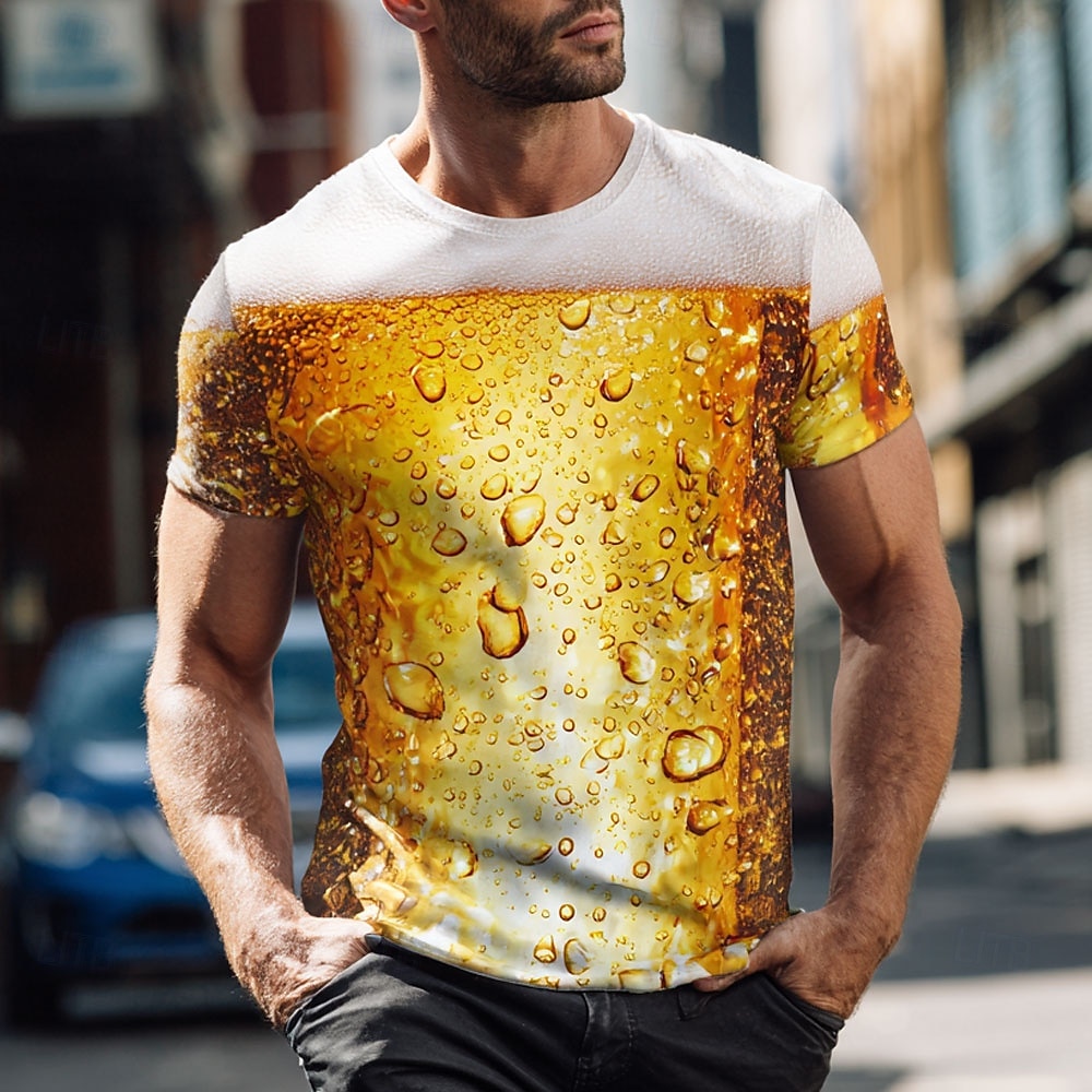 Oktoberfest Herren Bier T Shirt Kurzarm T-Shirt 3D-Druck Rundhalsausschnitt Hemd Übertrieben Designer Party Straße Lässig Weiß 1 Gelb Weiß 2 Sommer Frühling Bekleidung S M L XL XXL XXXL 2025 - $17.99 –P1