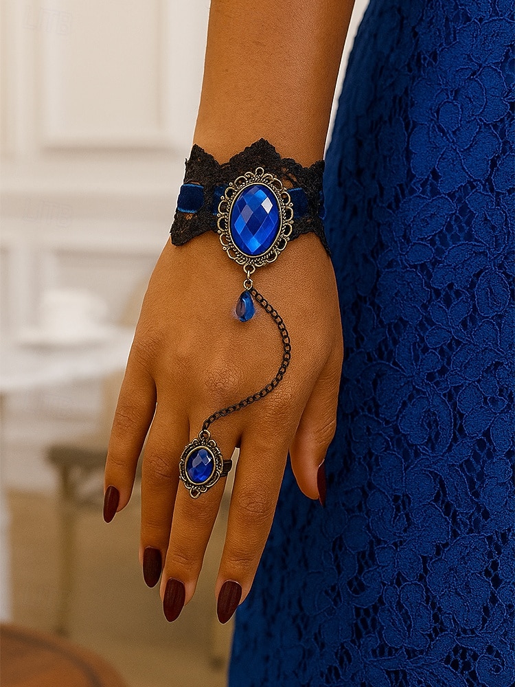 gotisk blonderarmbåndsring satt med rød edelsten, vintage kjedehåndsmykke til halloweenfest, cosplay og antrekk i retrostil 2025 - $7.99 –P1