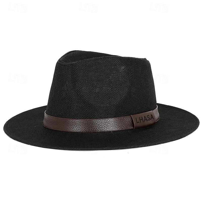 chapéu de sol de linho masculino, chapéu panamá de aba plana, chapéu de jazz britânico, proteção solar, chapéu de cavalheiro de 2026 por $17.49 –P5