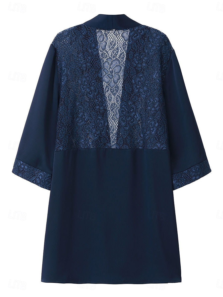 Dámská přehozová bunda s krajkou, elegantní, módní, formální, formální, svatební, večírek, večírek, otevřený střih, dlouhá, bez límce, volný střih, 3/4 rukávy, svrchní oblečení, tmavě modrá, léto, 2025 - $59.99 –P7